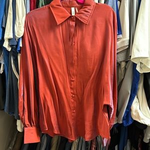 Women’s Glam button down red shimmer top.